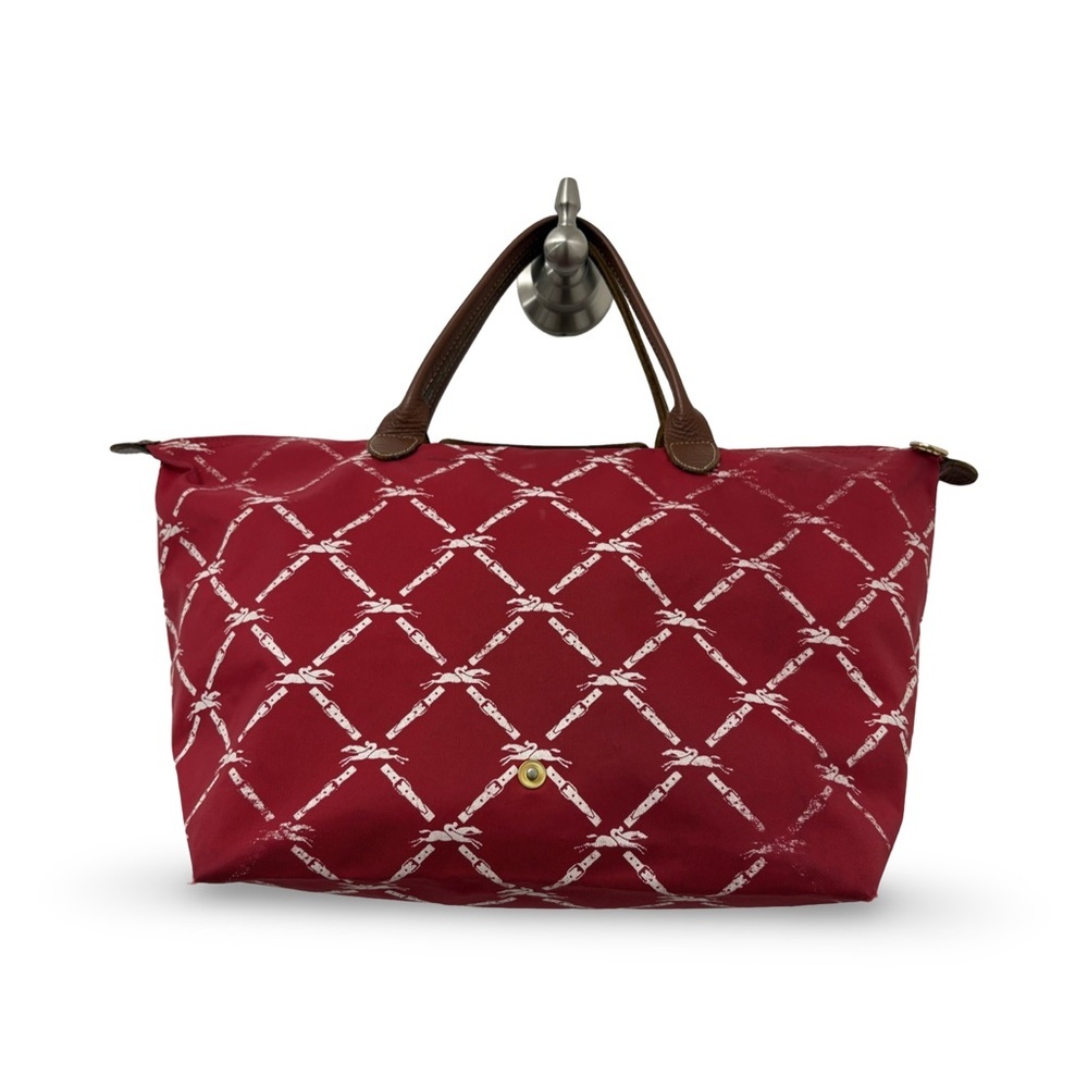 Longchamp Le Pliage Medium Band Signature Panther Print Nylon Shoulder Bag Red - Picture 7 of 16